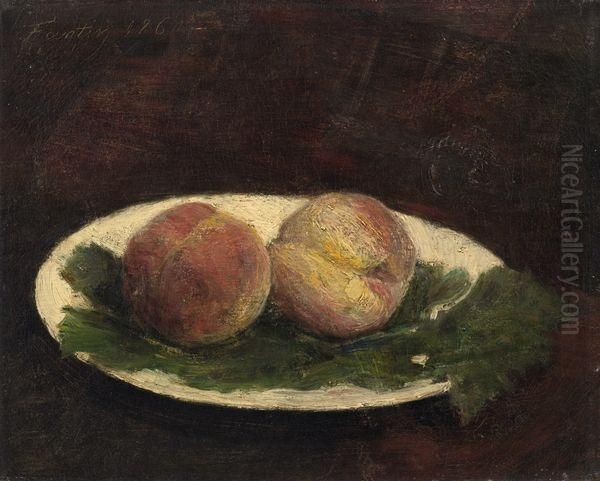 Deux Peches Dans Une Assiette Oil Painting by Ignace Henri Jean Fantin-Latour