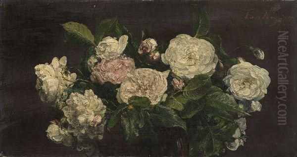 Roses Blanches Oil Painting by Ignace Henri Jean Fantin-Latour