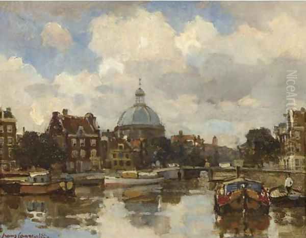 A view on the Lutherse kerk, Amsterdam Oil Painting by Frans Langeveld