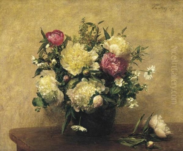 Vase De Pivoines Oil Painting by Ignace Henri Jean Fantin-Latour