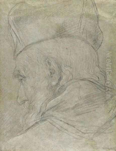 Head of a prelate, seen from behind, wearing a biretta Oil Painting by Pietro Lucatelli