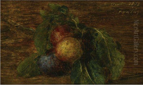 A Still Life With Prunes Oil Painting by Ignace Henri Jean Fantin-Latour