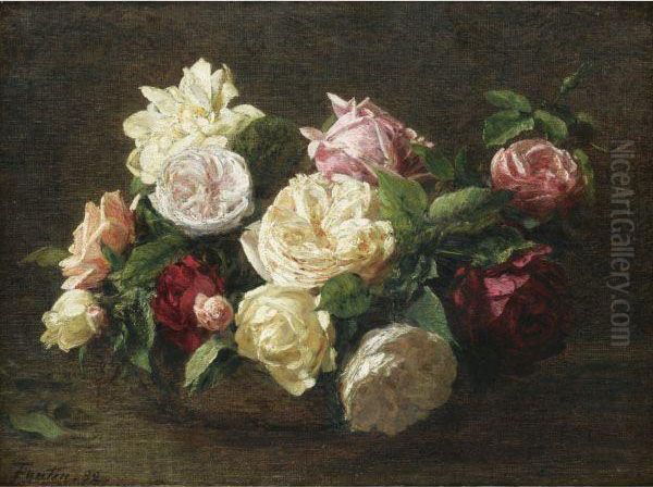 Roses Oil Painting by Ignace Henri Jean Fantin-Latour