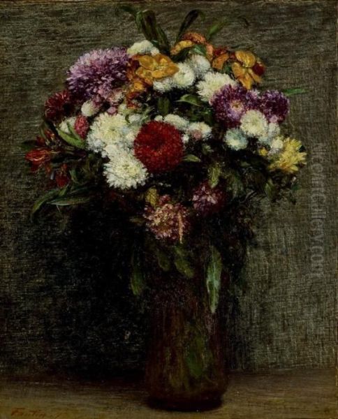 Chrysanthemes Et Giroflees Oil Painting by Ignace Henri Jean Fantin-Latour