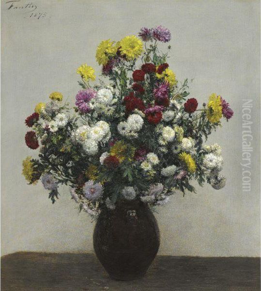 Chrysanthemes Oil Painting by Ignace Henri Jean Fantin-Latour