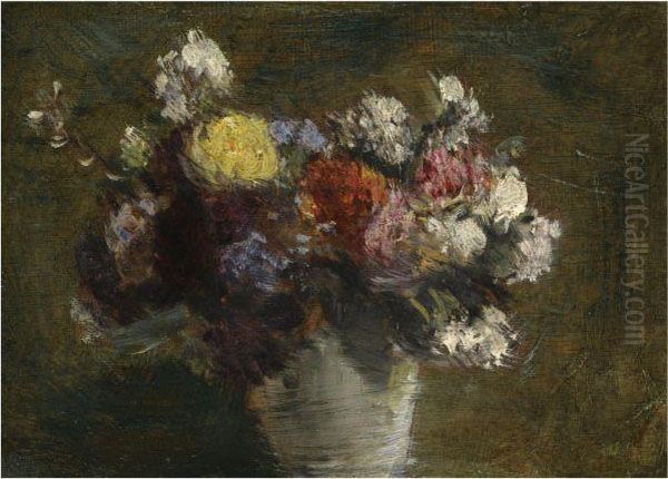 Fleurs Dans Un Pot De Porcelaine Blanche Oil Painting by Ignace Henri Jean Fantin-Latour