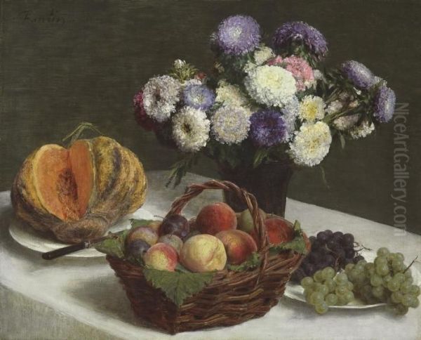 Fleurs Et Fruits Oil Painting by Ignace Henri Jean Fantin-Latour