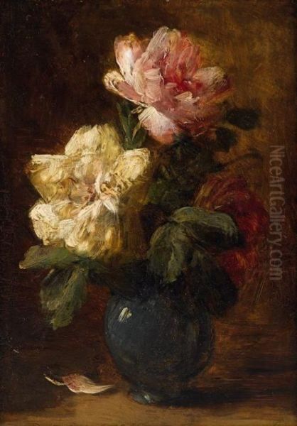 Still Life With Flowers Oil Painting by Ignace Henri Jean Fantin-Latour