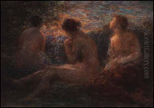 Trios Baigneuses Au Soleil Couchant Oil Painting by Ignace Henri Jean Fantin-Latour