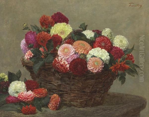 Panier De Dahlias Oil Painting by Ignace Henri Jean Fantin-Latour