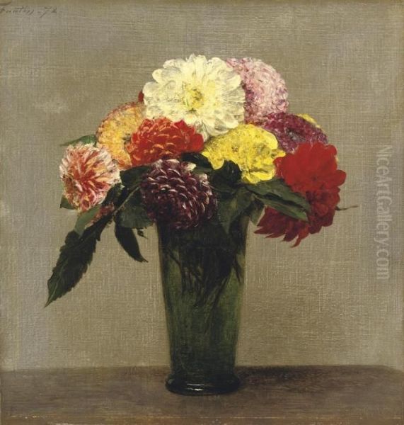 Bouquet De Dahlias Oil Painting by Ignace Henri Jean Fantin-Latour