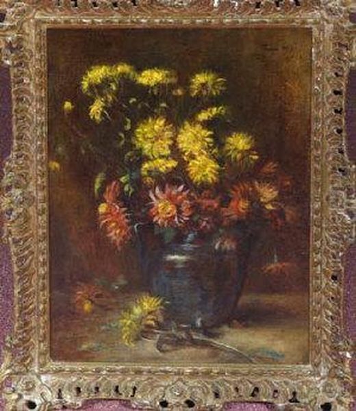 Red And Yellow Flowers In A Vase Oil Painting by Ignace Henri Jean Fantin-Latour