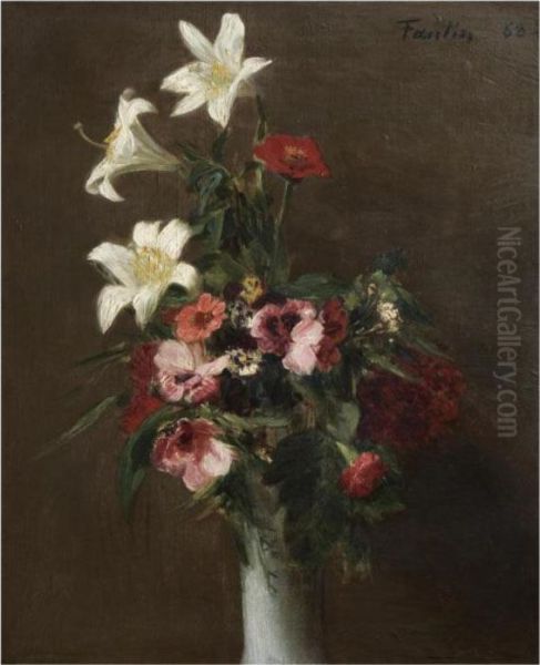 Fleurs Dans Un Vase De Porcelaine Oil Painting by Ignace Henri Jean Fantin-Latour