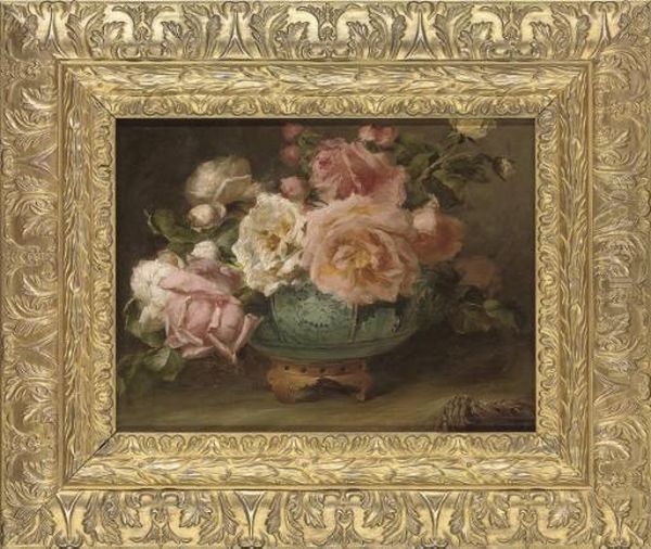 Roses In A Chinese Bowl Oil Painting by Ignace Henri Jean Fantin-Latour