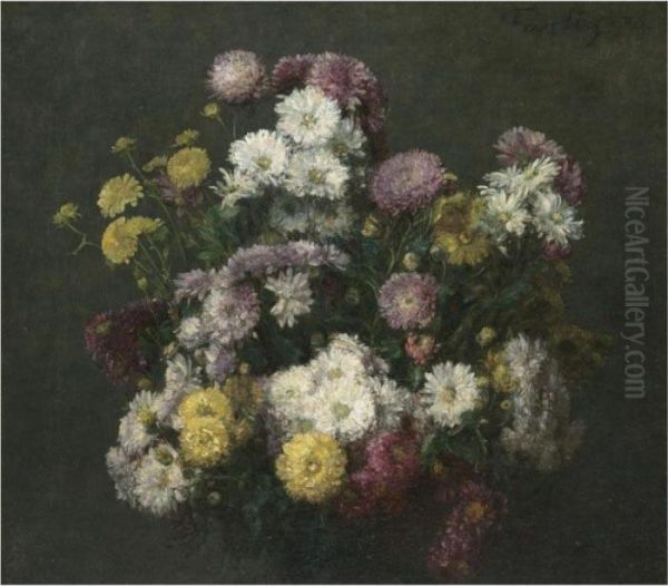 Fleurs, Chrysanthemes Oil Painting by Ignace Henri Jean Fantin-Latour