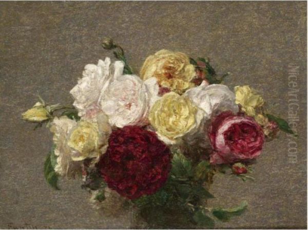 Bouquet De Roses Oil Painting by Ignace Henri Jean Fantin-Latour