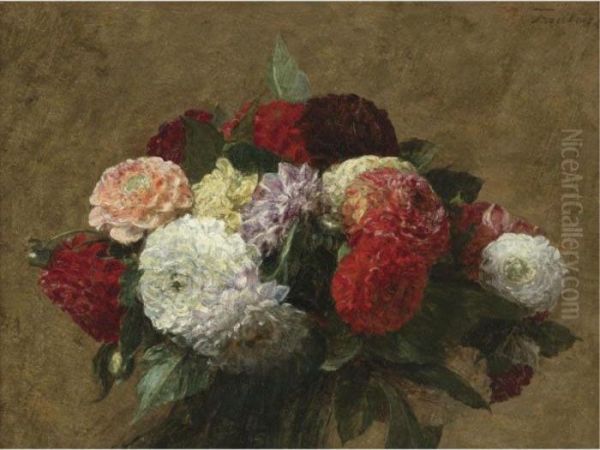 Dahlias Oil Painting by Ignace Henri Jean Fantin-Latour