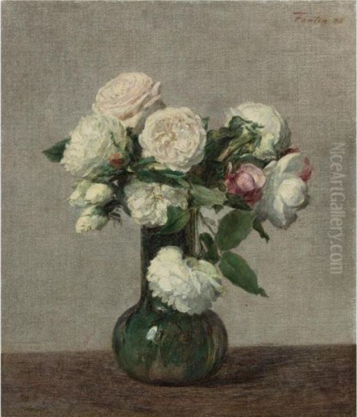 Roses Oil Painting by Ignace Henri Jean Fantin-Latour