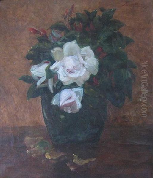 Red And White Flowers In Green Vase Oil Painting by Ignace Henri Jean Fantin-Latour