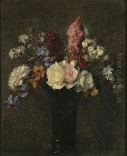 Vase De Fleurs Variees Oil Painting by Ignace Henri Jean Fantin-Latour