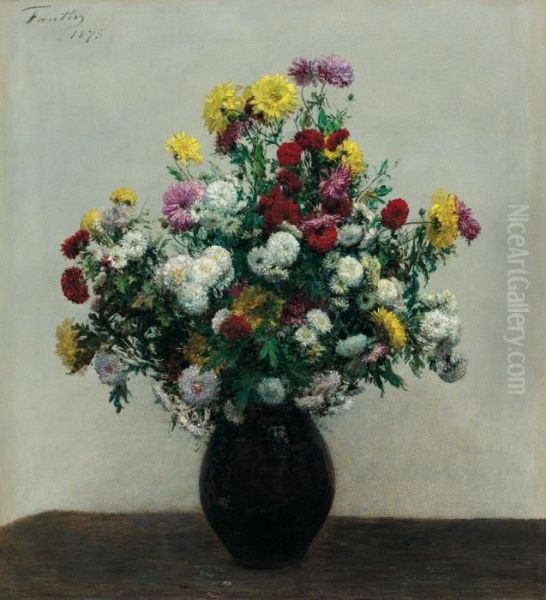 Chrysanthemes Oil Painting by Ignace Henri Jean Fantin-Latour