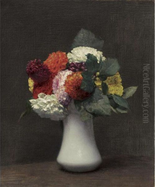 Dahlias Oil Painting by Ignace Henri Jean Fantin-Latour