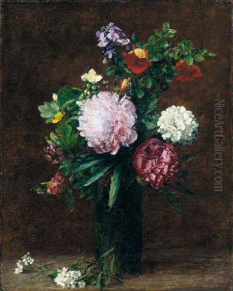 Fleurs, Gros Bouquet Avec Trois Pivoines Oil Painting by Ignace Henri Jean Fantin-Latour