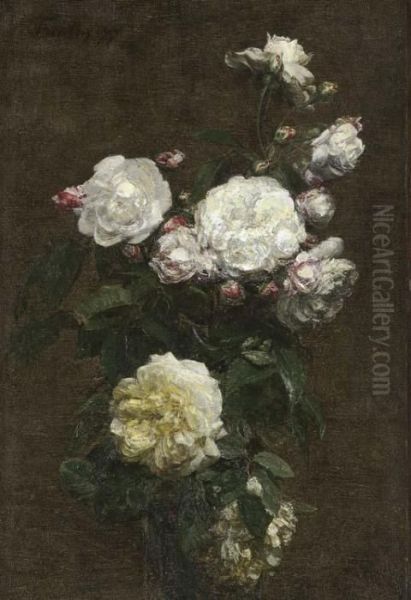 Roses Blanches Oil Painting by Ignace Henri Jean Fantin-Latour