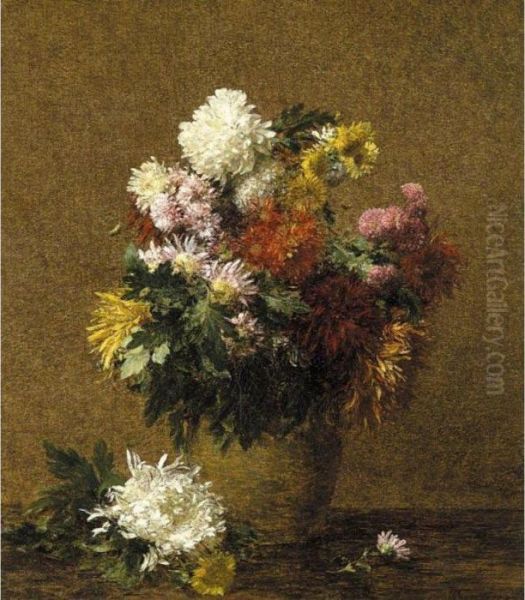 Grand Bouquet De Chrysanthemes Oil Painting by Ignace Henri Jean Fantin-Latour