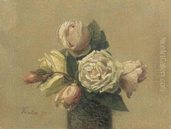 Roses Jaunes Et Roses Oil Painting by Ignace Henri Jean Fantin-Latour