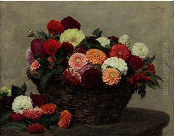 Panier De Dahlias Oil Painting by Ignace Henri Jean Fantin-Latour