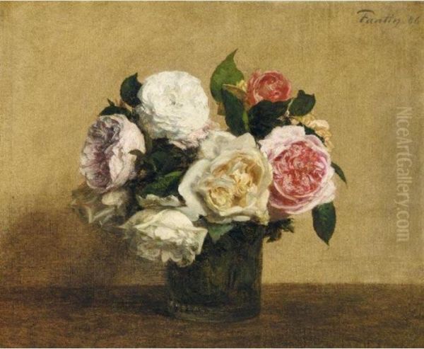 Roses Oil Painting by Ignace Henri Jean Fantin-Latour