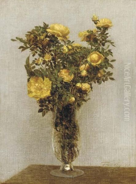 Roses Oil Painting by Ignace Henri Jean Fantin-Latour