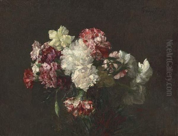 Oeillets Oil Painting by Ignace Henri Jean Fantin-Latour