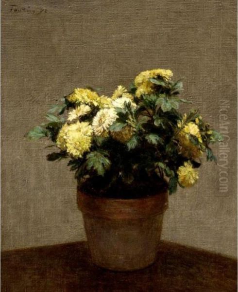 Yellow Chrysanthyms Oil Painting by Ignace Henri Jean Fantin-Latour