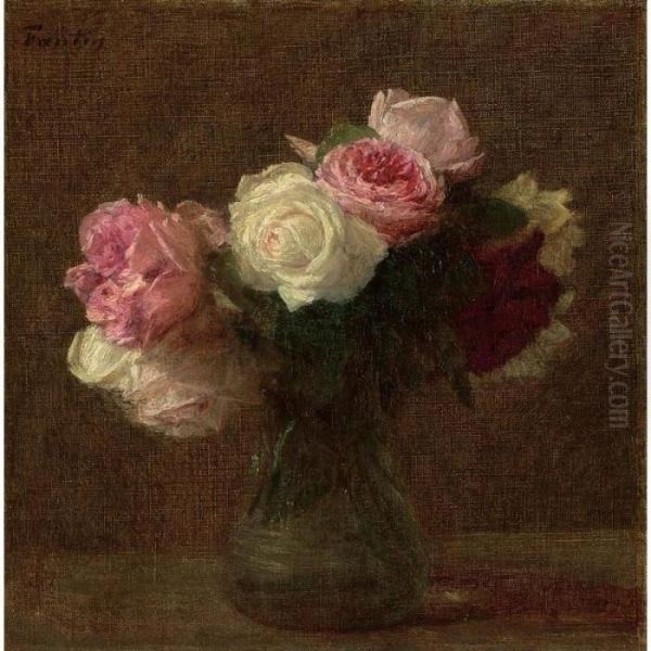 Roses Oil Painting by Ignace Henri Jean Fantin-Latour