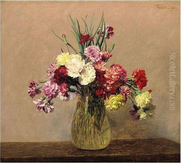 Oeillets Oil Painting by Ignace Henri Jean Fantin-Latour