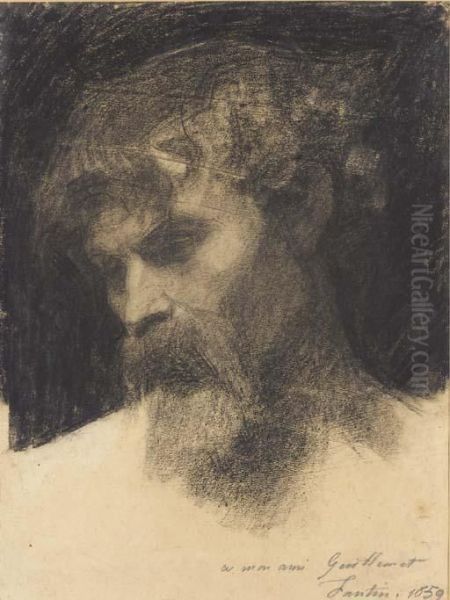 Head Of A Bearded Man Looking Down To The Left Oil Painting by Ignace Henri Jean Fantin-Latour