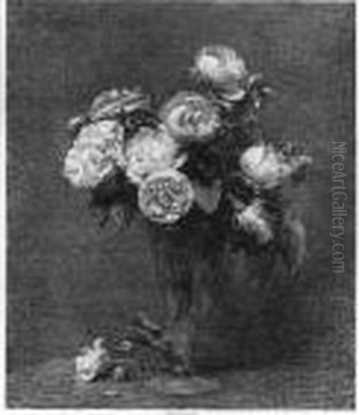 Bouquet De Roses (hediard 26) Oil Painting by Ignace Henri Jean Fantin-Latour