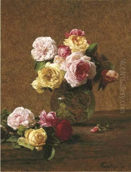 Roses Oil Painting by Ignace Henri Jean Fantin-Latour