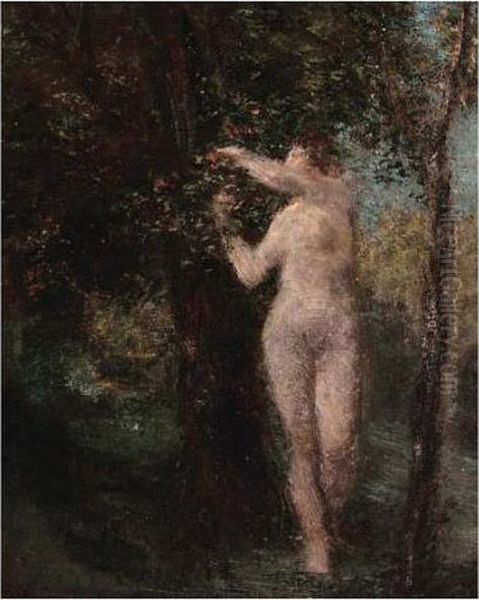 Eve Cueillant La Pomme Oil Painting by Ignace Henri Jean Fantin-Latour