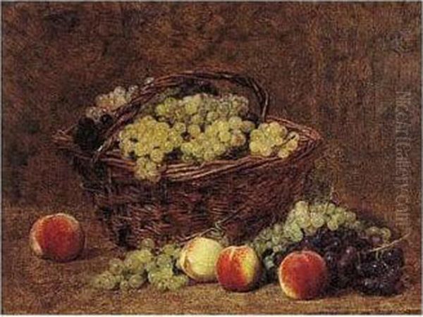 Panier De Raisins Blancs Et De Peches Oil Painting by Ignace Henri Jean Fantin-Latour