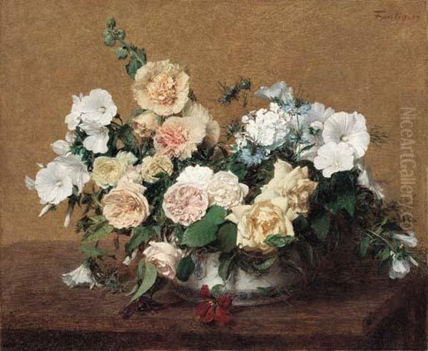 Bouquet De Fleurs Oil Painting by Ignace Henri Jean Fantin-Latour