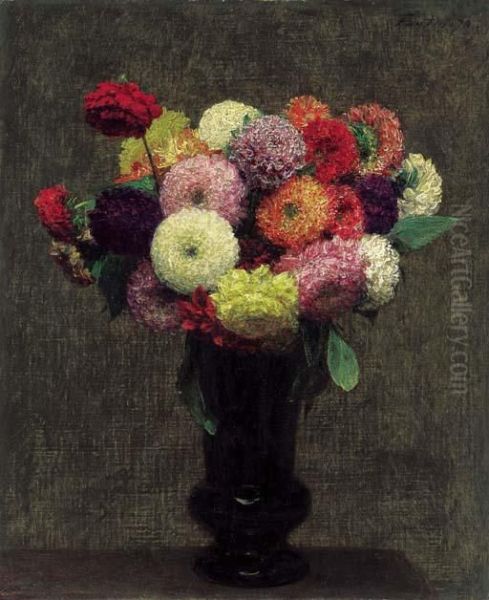 Dahlias Oil Painting by Ignace Henri Jean Fantin-Latour