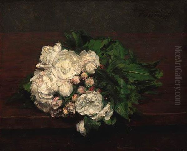 Fleurs, Roses Blanches Oil Painting by Ignace Henri Jean Fantin-Latour