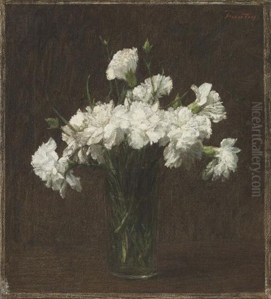 Oeillets Blancs Oil Painting by Ignace Henri Jean Fantin-Latour