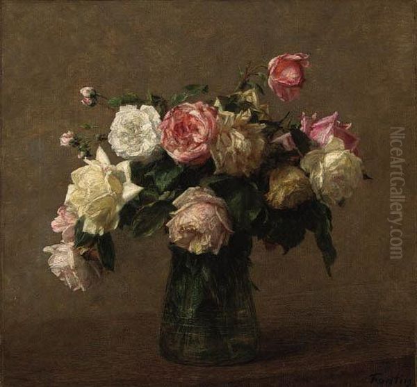 Bouquet De Roses Oil Painting by Ignace Henri Jean Fantin-Latour