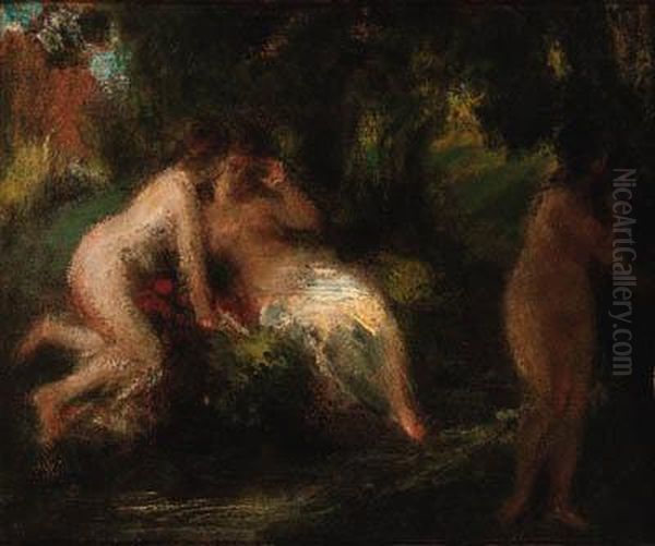 Female Bathers In A Forest Oil Painting by Ignace Henri Jean Fantin-Latour