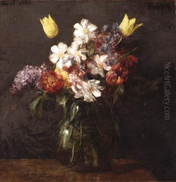 Fleurs Oil Painting by Ignace Henri Jean Fantin-Latour