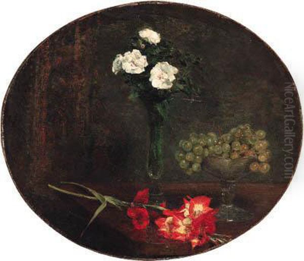 Nature Morte Aux Fleurs Oil Painting by Ignace Henri Jean Fantin-Latour